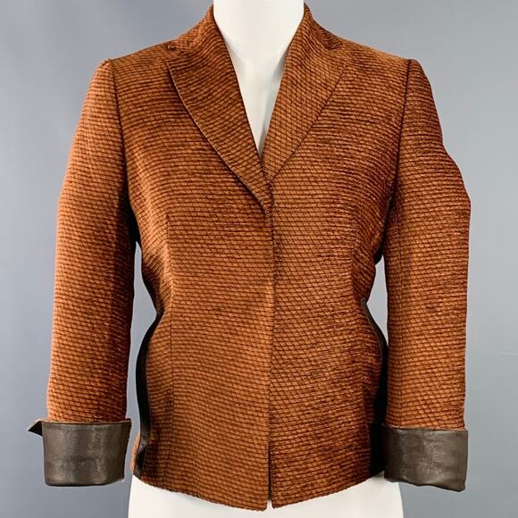 Akris Jackets & Blazers - AKRIS Size 8 Orange Brown Polyester Cotton Velvet Leather Cuffs Jacket Blazer
